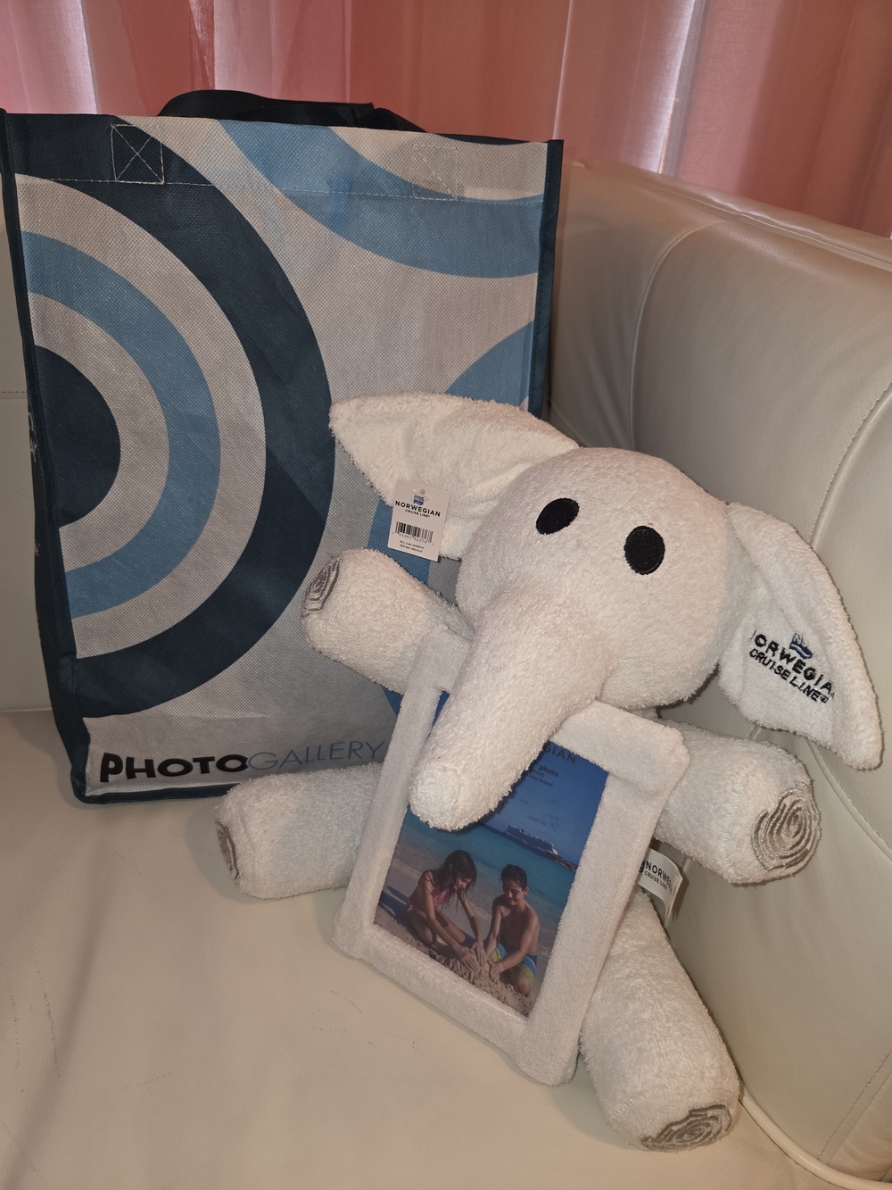 White Elephant Plush Photo Frame by Norwegian Cruise Line comes with bag